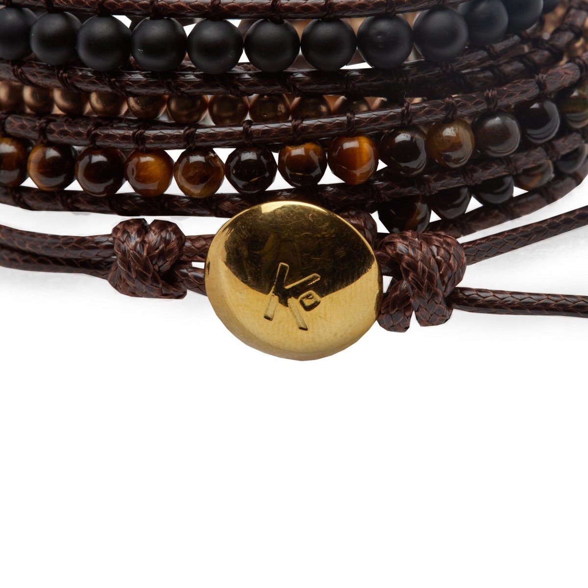 "Self-Confidence" Wrap Bracelet in Tiger Eye and Black Onyx