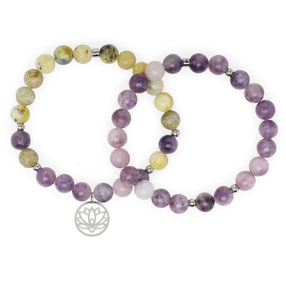 Double "Anti-Stress" Bracelet in Lepidolite and Serpentine