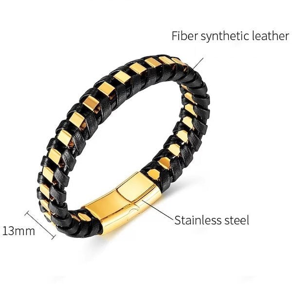 Men's Leather and Steel Fashion Bracelet