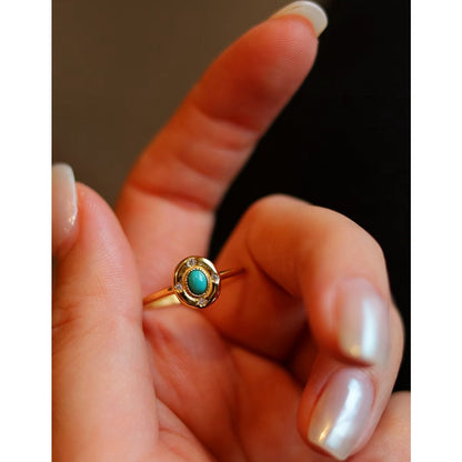 Modern Vintage Turquoise Stone Oval Ring-Adjustable