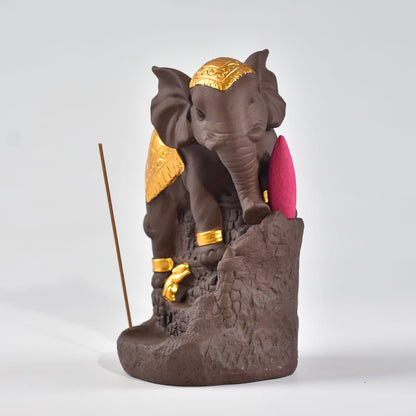 Ceramic Incense Burner "Wisdom of the Elephant" Gold