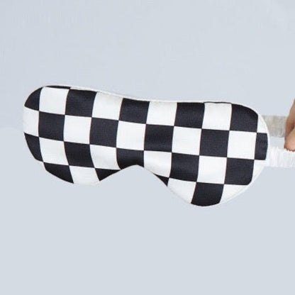 100% Silk Relaxation Sleep Mask-19mm-Straps on Checkerboard Patterns-Oversize