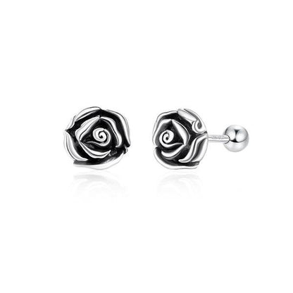 Vintage style small silver rose stud earrings