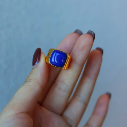 Striking Square Gemstone Ring - Genuine Lapis Lazuli - Adjustable