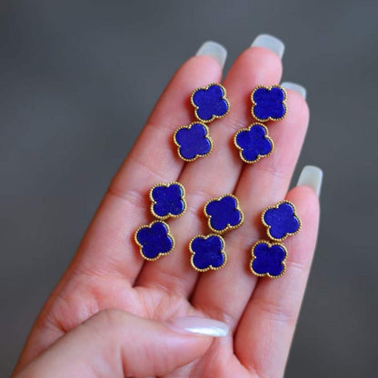 Minimalist Lapis Lazuli lucky clover stud earrings - Gold vermeil - AAAA Quality