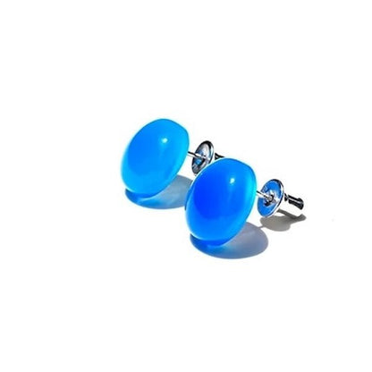 Striking blue onyx round stud earrings