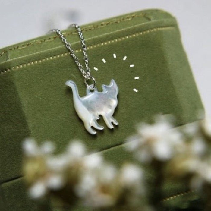 Cute Cat Necklace - Mother of Pearl Silver Necklace