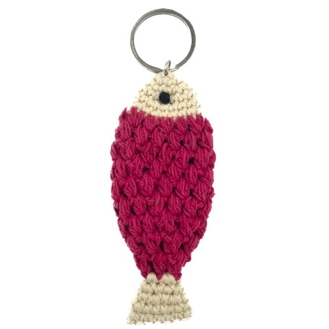 Luna-Leena sleutelhanger vis fuchsia - biologisch katoen - handgehaakt in Nepal - tassenhanger