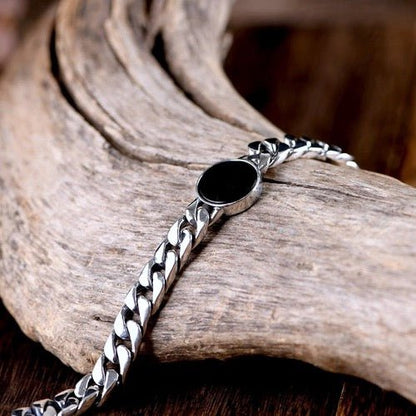 Sterling Silver Cuban Chain Bracelet - Black Onyx