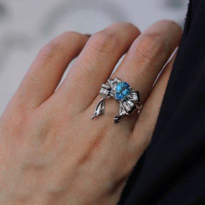 Butterfly Blue - Princess Style Blue Topaz Rings - Pear Shape - Adjustable