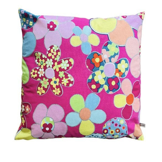 Luna-Leena kussen hippie bloemen roze + binnenkussen (set) - 45x45cm - katoen - handgemaakt in Nepal