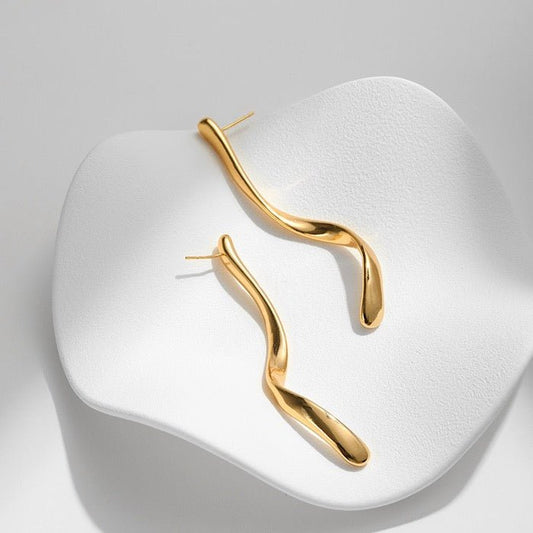 Minimalism slim curved Longline earrings