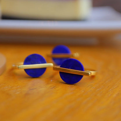 Goud vermeil minimalistische ronde edelsteen ring - verstelbaar - Lapis Lazuli