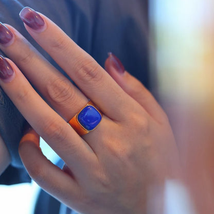 Striking Square Gemstone Ring - Genuine Lapis Lazuli - Adjustable