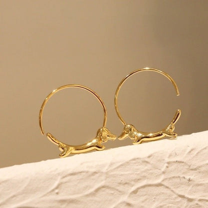 Flying Dachshund Dog Hoop Earrings