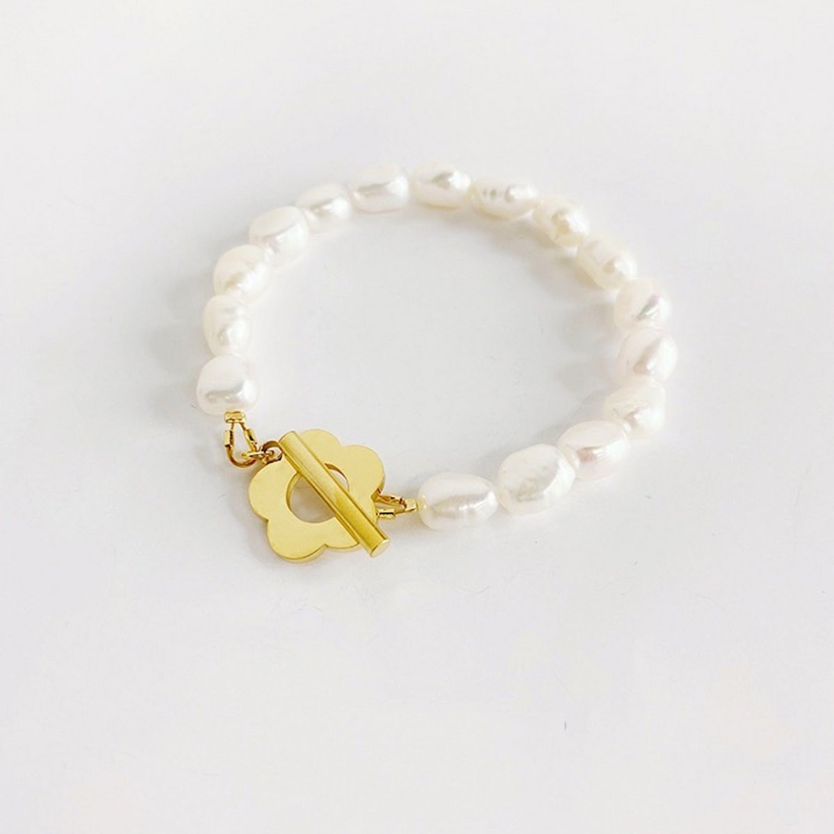 Unique Natural Freshwater Pearl Bead Bracelet with Flower Charm - AAAA Quality Freshwater Pearls