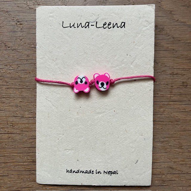 Luna-Leena kinderarmband beer roze - handgemaakt in Nepal