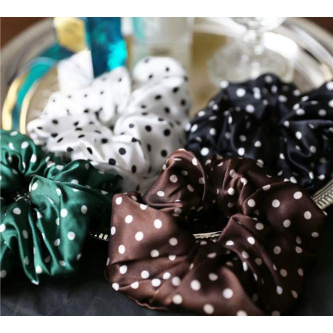 Polka Dot 100% Silk Hair Scrunchie - 6cm Wide