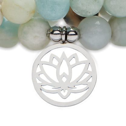 Bracelet Mala "Lotus" of 108 beads in Amazonite