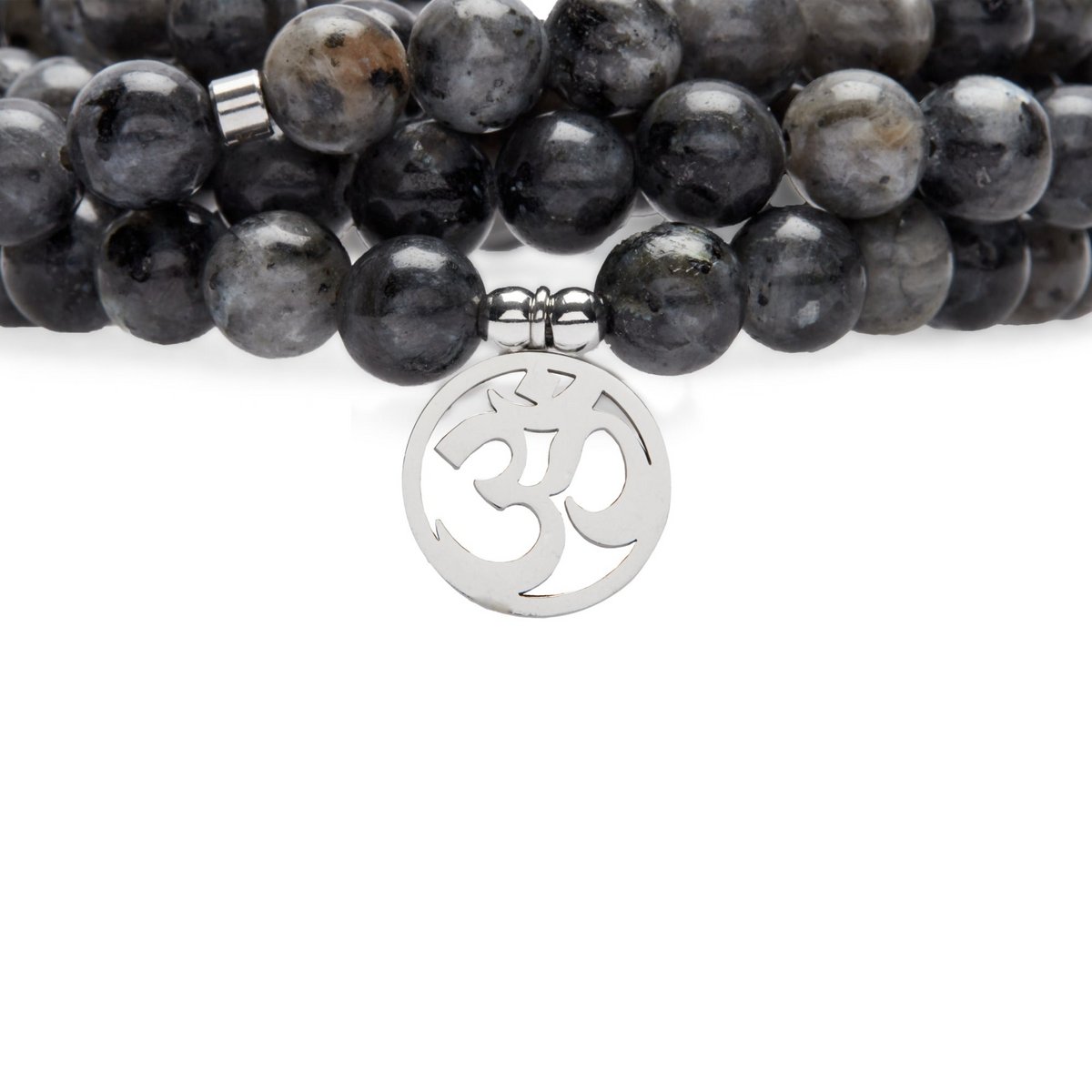 Bracelet Mala "Om" of 108 beads in Gray Labradorite