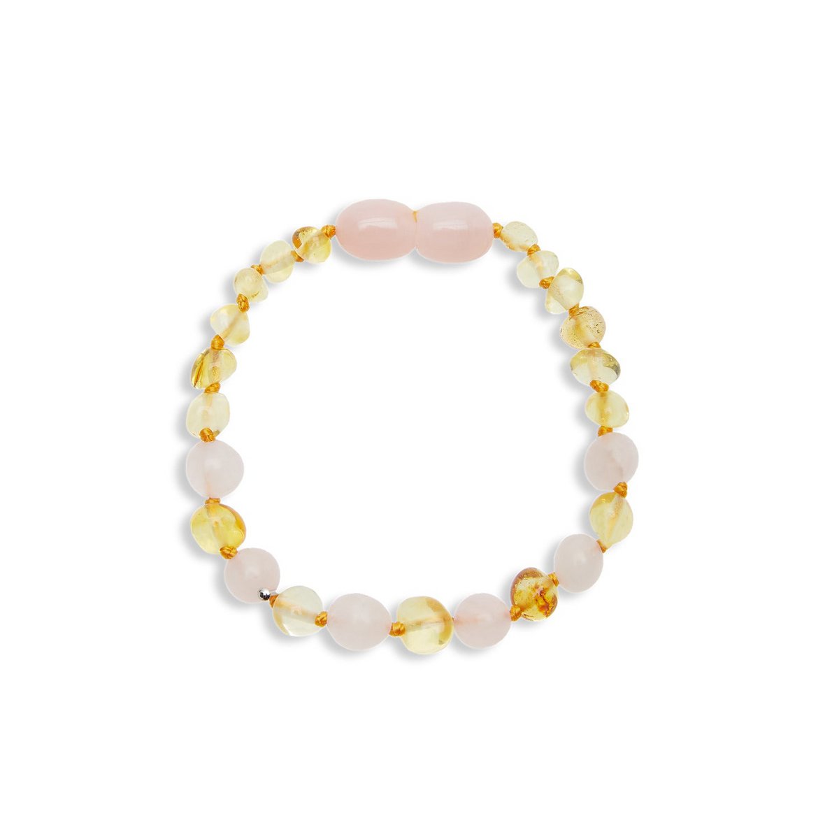 Baby bracelet "Heart Glow" of Rose Quartz and Amber