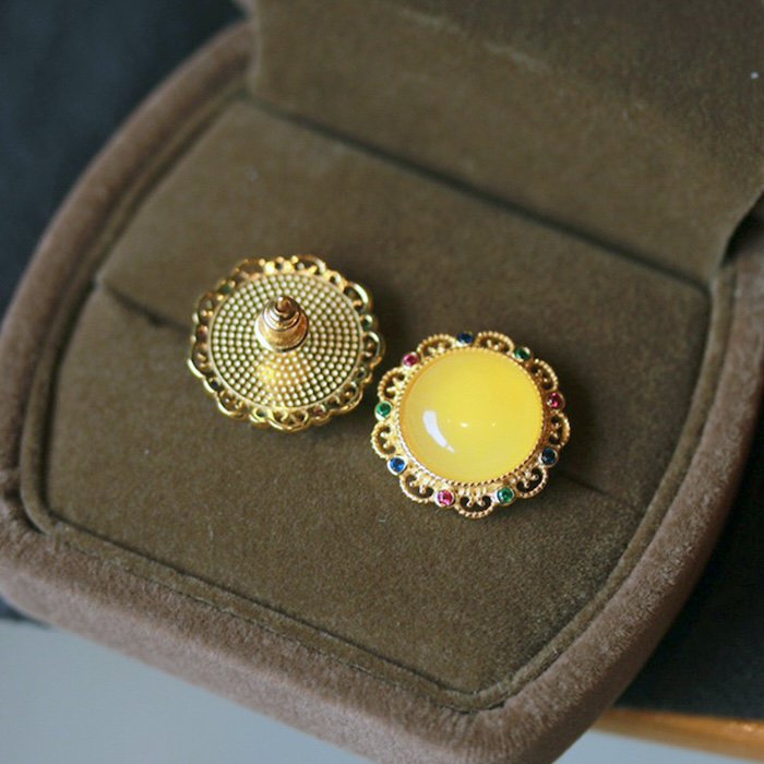 Vintage Style Amber Stone Framed Earrings