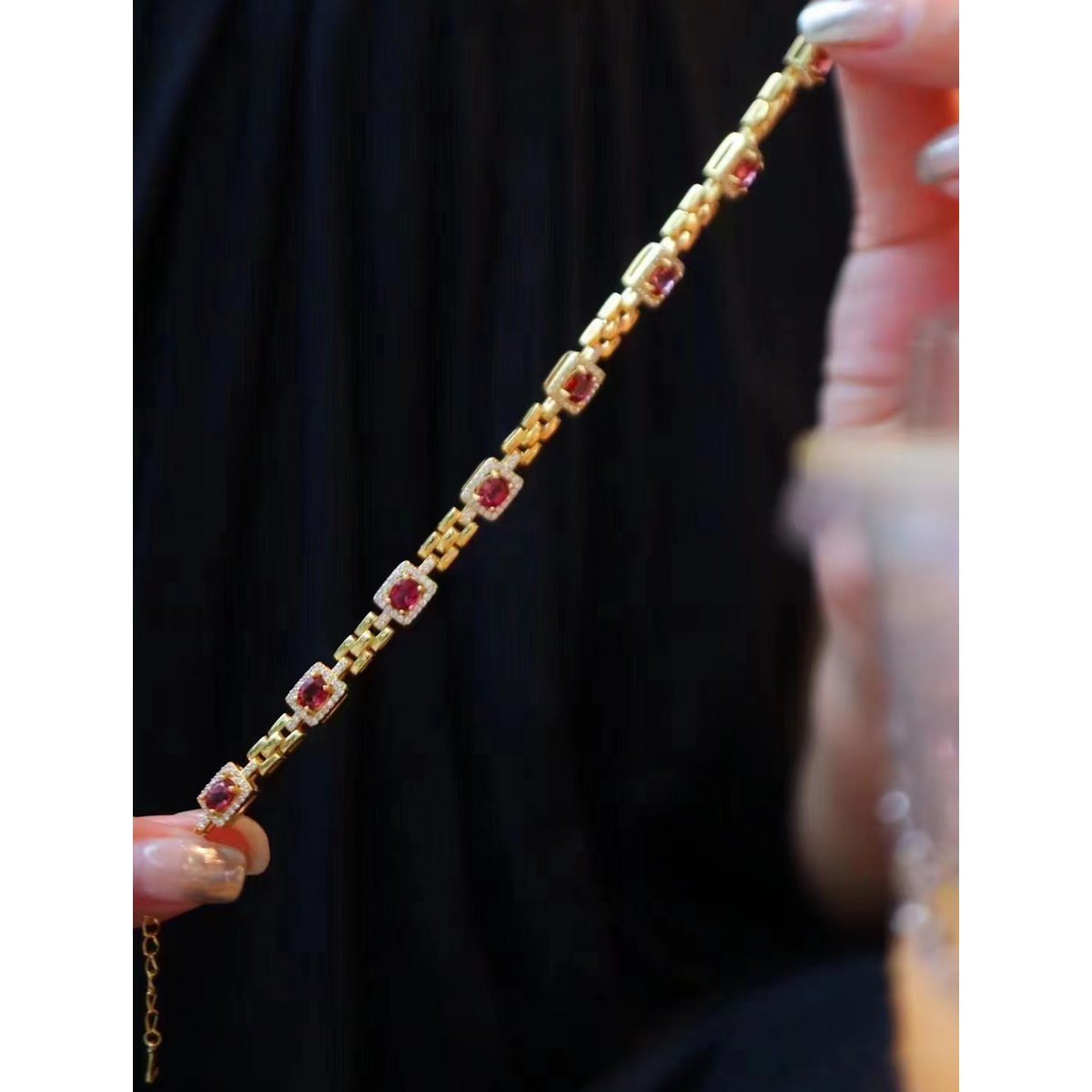 Vintage inspired real red garnet fancy Italian style bracelet - Gold vermeil