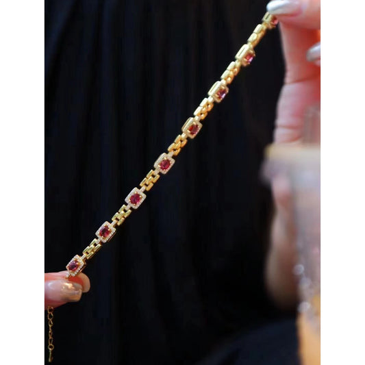 Vintage inspired real red garnet fancy Italian style bracelet - Gold vermeil