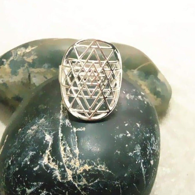 Sri Yantra-ring in 925 zilver of geel goud