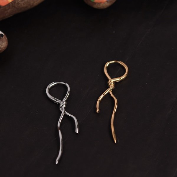 Unique design, twisted knot, slim earrings, one pair