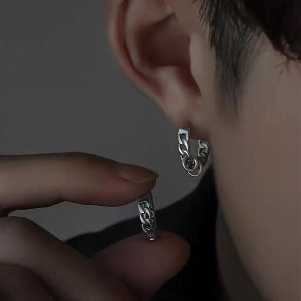 Silver chain hoop earrings