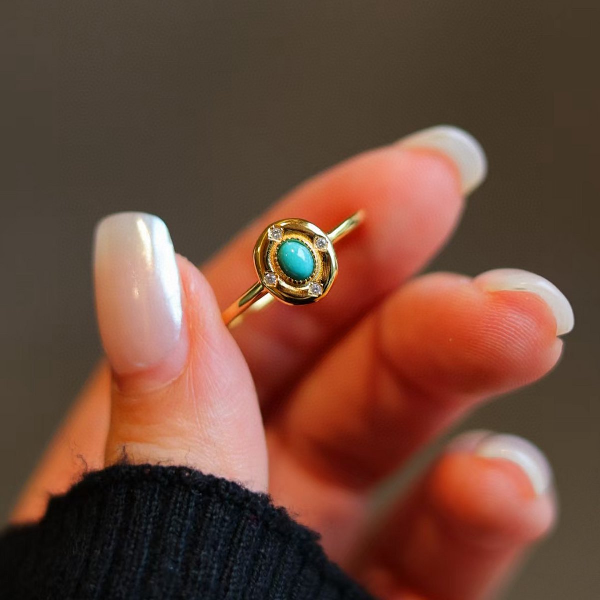 Modern Vintage Turquoise Stone Oval Ring-Adjustable