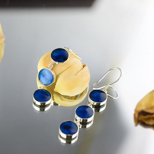 Unique blue earring with abalone shell