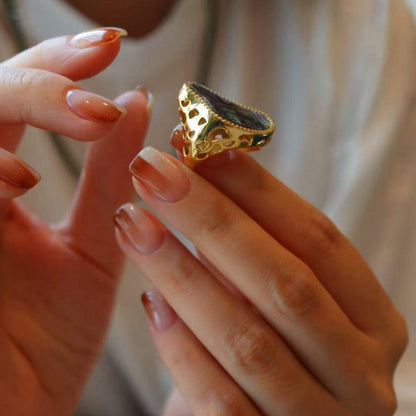 Ocean Wave Design: Abalone Shell Gold Vermeil Statement Ring-Adjustable