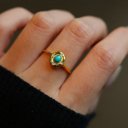 Modern Vintage Turquoise Stone Oval Ring-Adjustable