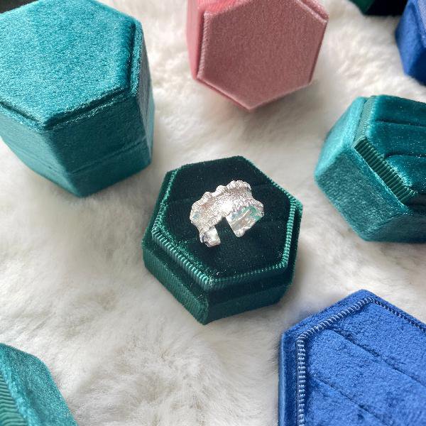 Hexagon Velvet Wedding Ring Box-Green Colors