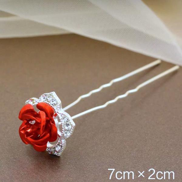 Romantic Red Rose Bridal Hair Pins-A Set of 8