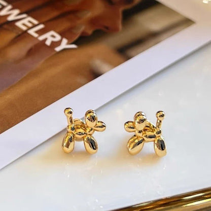 Cute Balloon Dog Small Stud Earrings-Gold and Silver