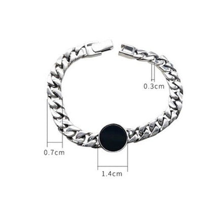 Sterling Silver Cuban Chain Bracelet - Black Onyx