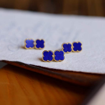 Minimalist Lapis Lazuli lucky clover stud earrings - Gold vermeil - AAAA Quality