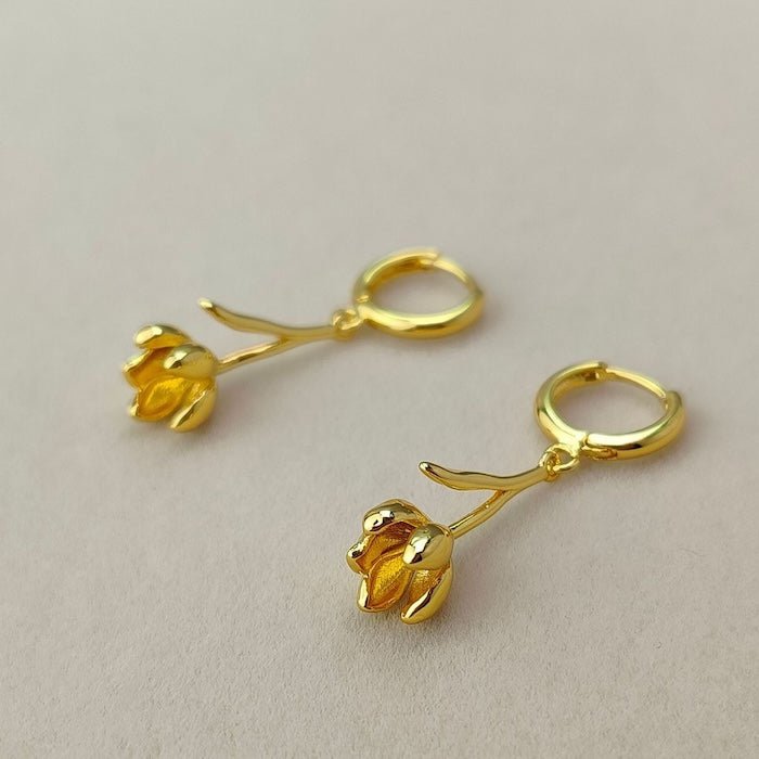 Minimalist tulip flower drop earrings