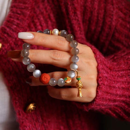 Natural Labradorite Beads Bracelet with Buddhist Lucky Charms - AAAA Quality