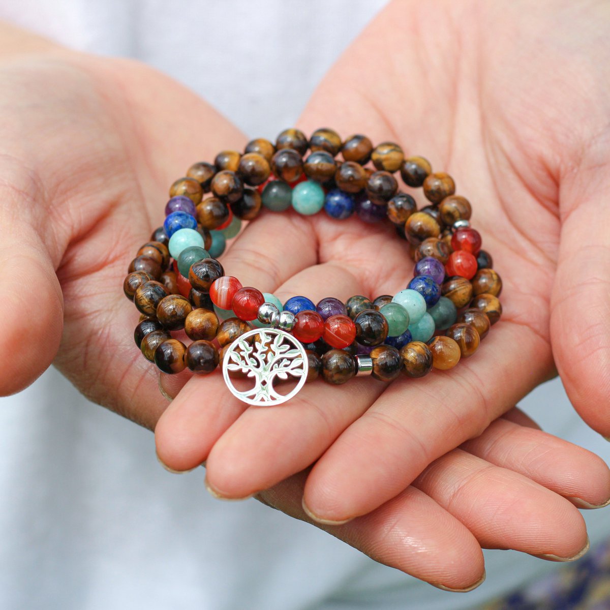 Tijgeroog Healing 7 Chakra's Mala Armband