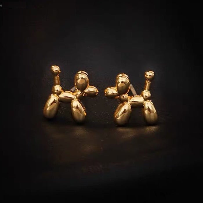 Cute Balloon Dog Small Stud Earrings-Gold and Silver