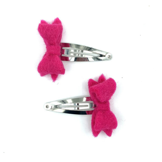 Luna-Leena haarclips strik 2x - fuchsia - viltwol - handgemaakt in Nepal