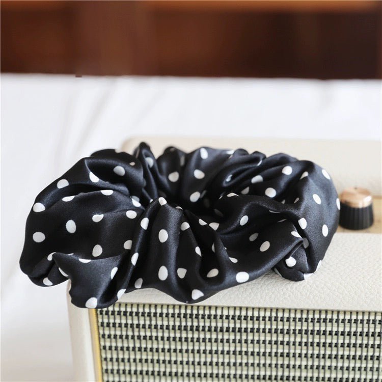 Polka Dot 100% Silk Hair Scrunchie - 6cm Wide