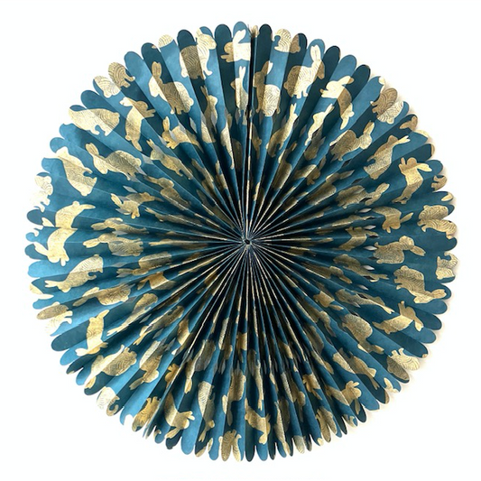 Luna-Leena rozet met konijnen/konijn goud - eco papier - 55ø cm - blauw/goud - handgemaakt in Nepal