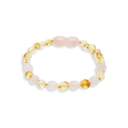 Baby bracelet "Heart Glow" of Rose Quartz and Amber