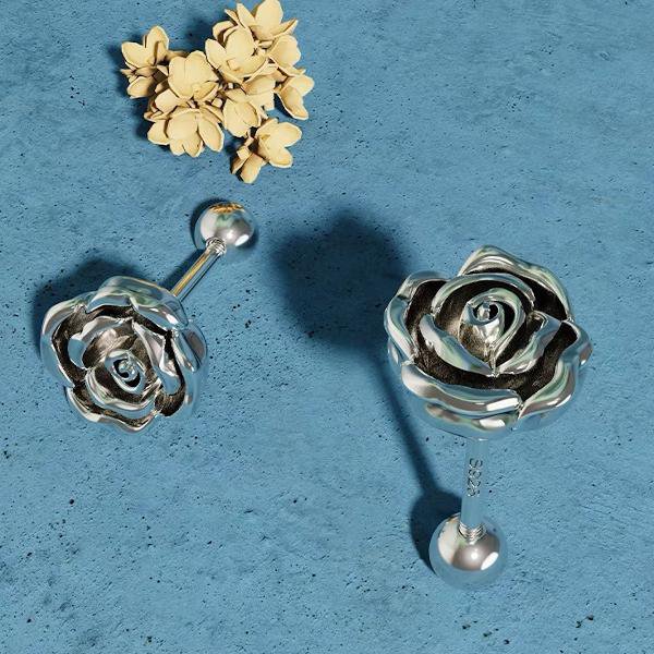 Vintage style small silver rose stud earrings