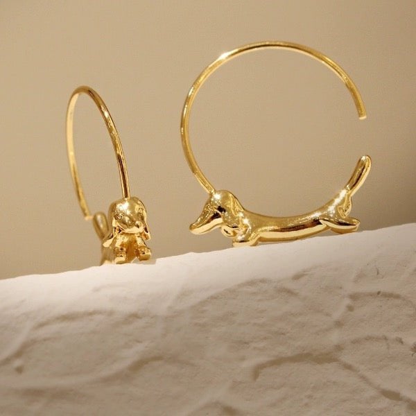 Flying Dachshund Dog Hoop Earrings